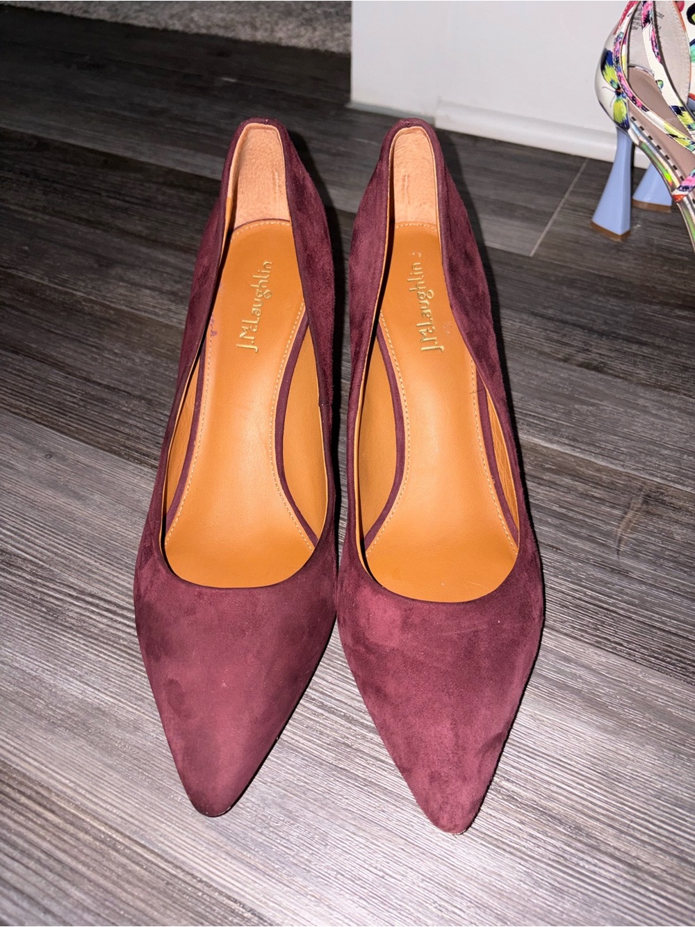 J.McLaughlin Burgundy Suede Pointed-Toe Pumps